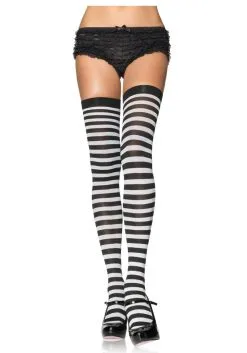 LEG AVENUE Sexy Black And White Nylon Stockings For Women