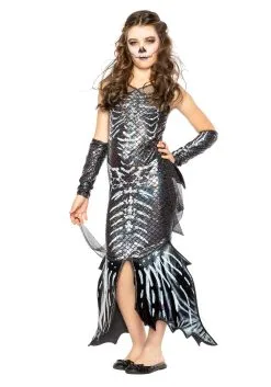 Seeing Red Dark Skeleton Mermaid Costume For Girls