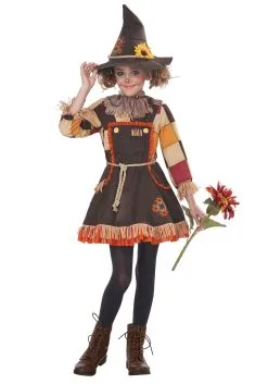 California Costume Collection Girls Patchwork Scarecrow Costume With Flower