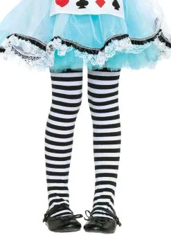 LEG AVENUE Black And White Striped Tights For Kids