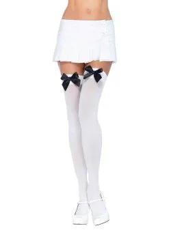 LEG AVENUE White Stockings With Black Bows